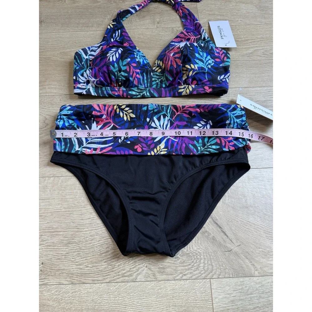 NWT Womens Swimsuits For All Bikini Top And Bottom Set‎ Halter Tropical Size 10